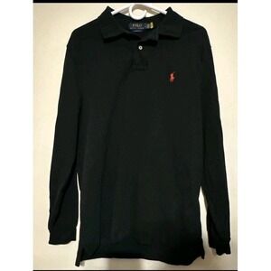 Polo Ralph Lauren Classic Fit Black Long Sleeve Polo Shirt L Logo Button Preppy